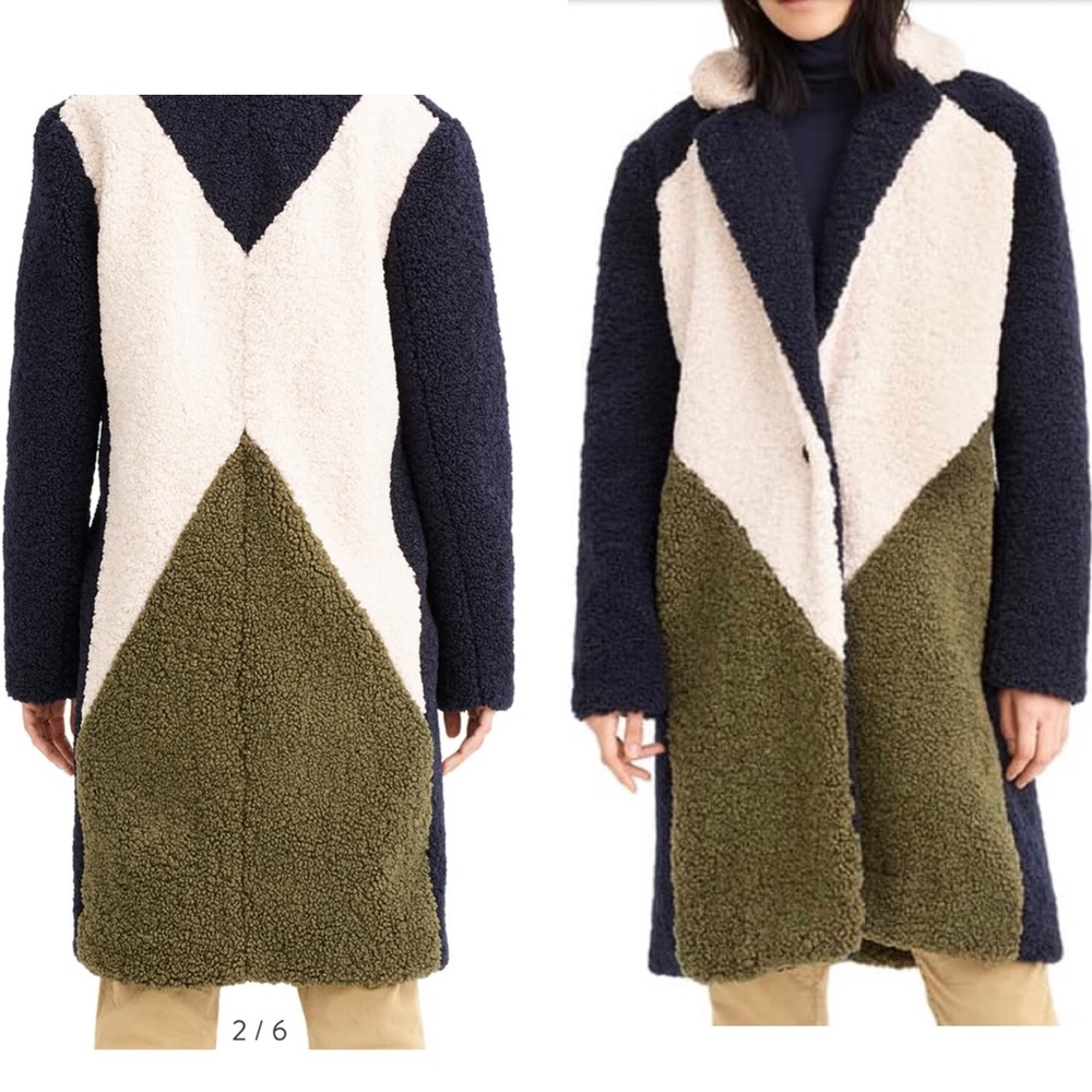 NWT J.CREW Colorblock Faux Shearling Topcoat